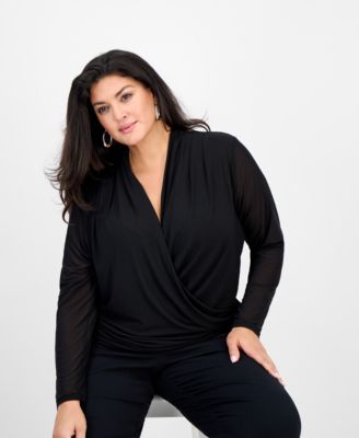 Plus Size Mesh Draped Top, Macy's Exclusive