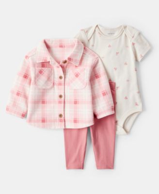 Carter's - Baby Girls Plaid Fleece Jacket, Printed Bodysuit & Pants, 3 Piece Set
