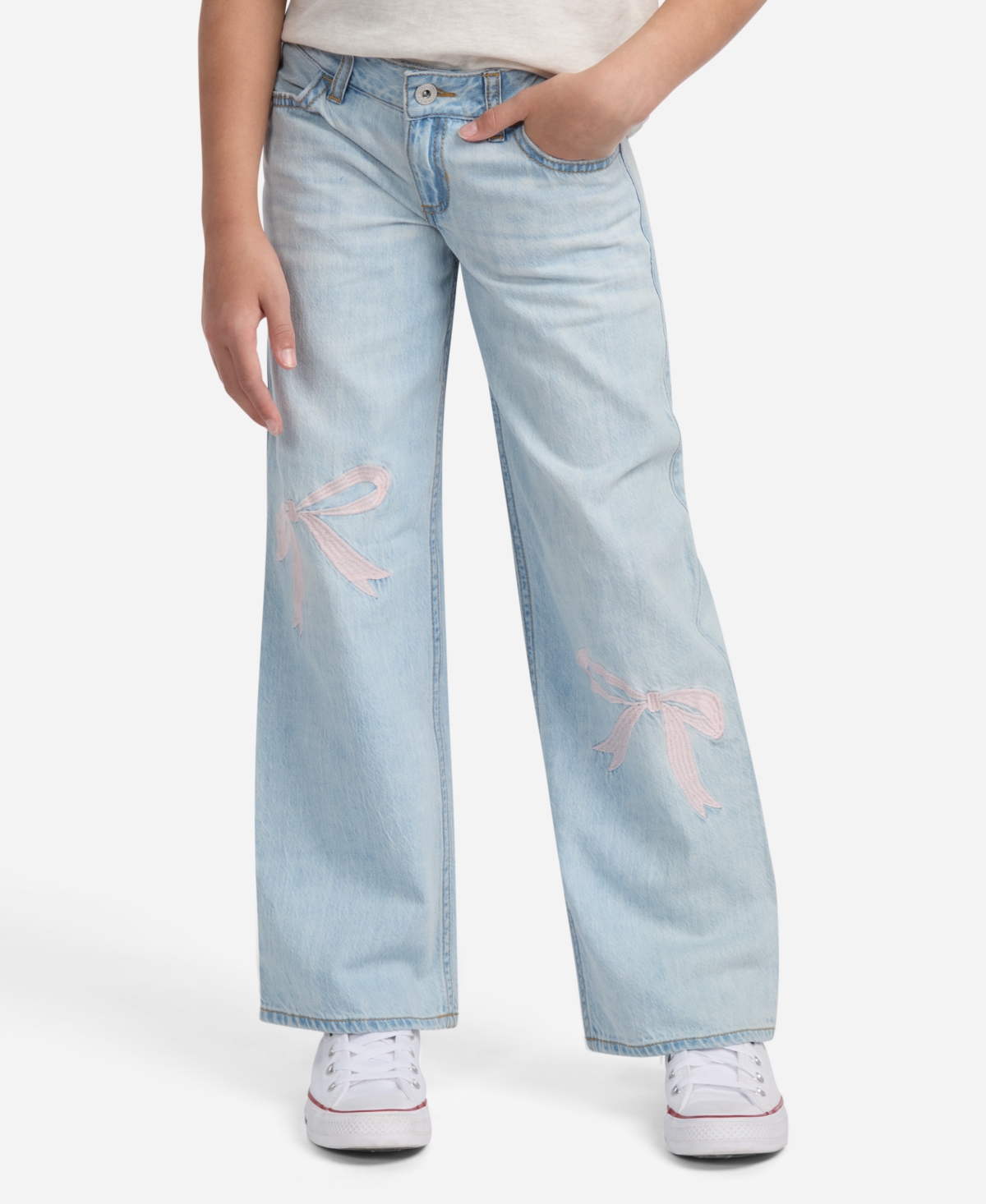 Abercrombie Girls Low-rise Embroidered Baggy Jeans In Blue
