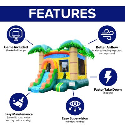 HeroKiddo Tropical Breeze Commercial Grade Inflatable Bounce House & Water Slide Combo (No Blower Included), Outdoor Play
