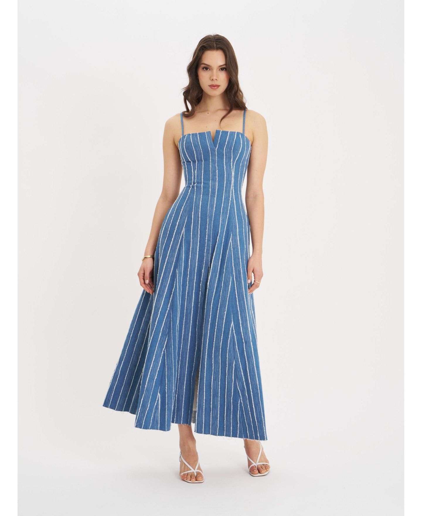 Женское платье Miss Circle Abygail Stripe Cotton Denim Maxi, цвет: Джинсовый синий — фото 4