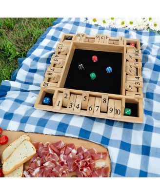 4 Player Shut the Box Dice Board Game with Natural Wood - 12 in.