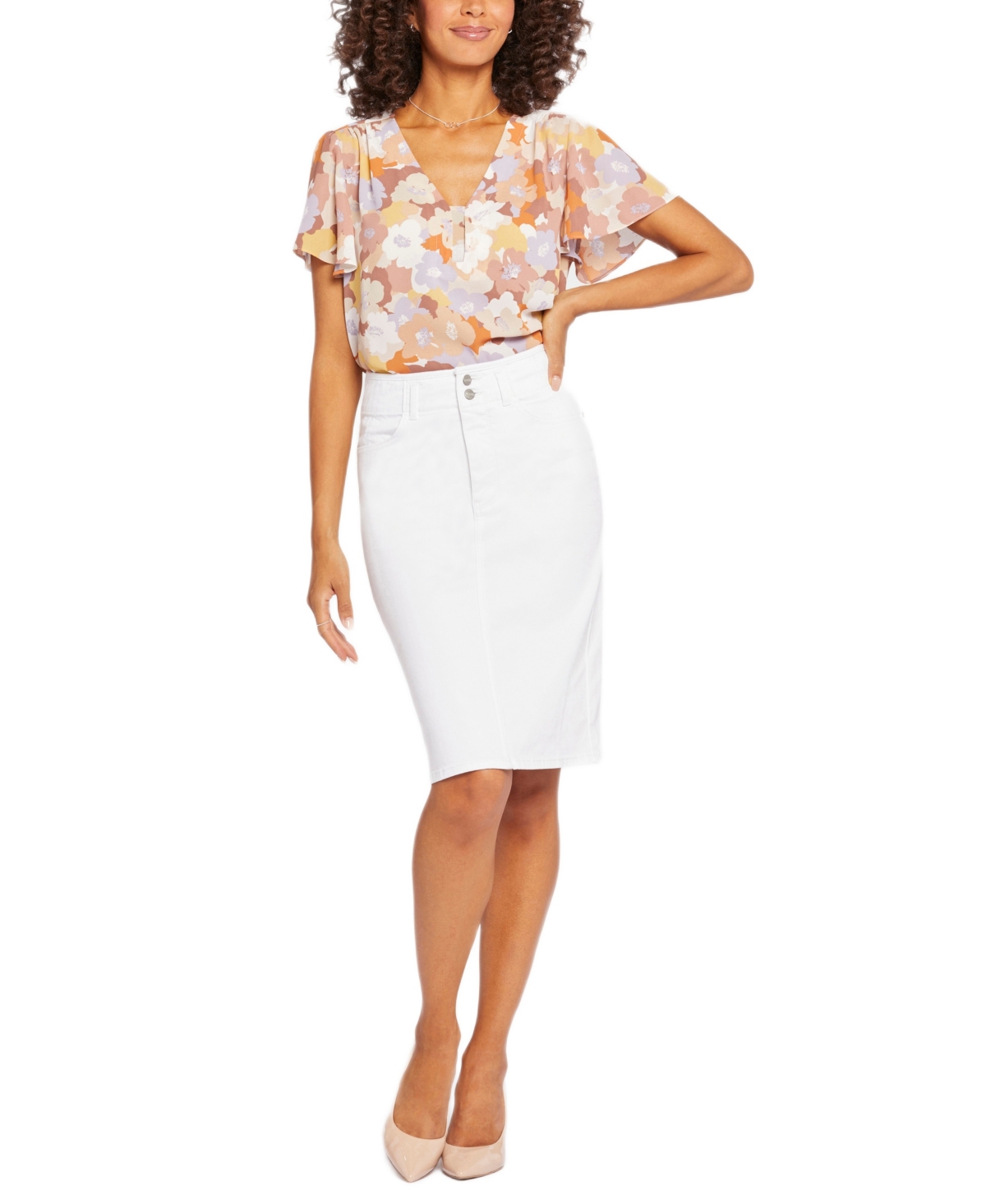 Nydj Petite High Waist Denim Skirt In White