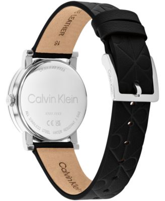 Women's CK Monogram Black Leather Strap Watch 32mm