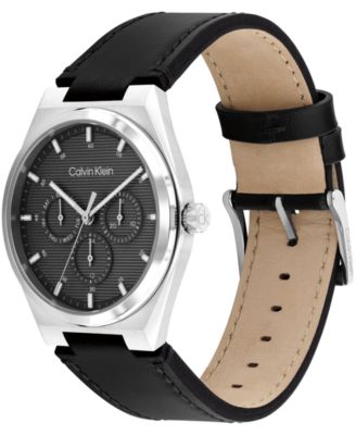 Men's CK Motion Black Leather Strap Watch 39mm