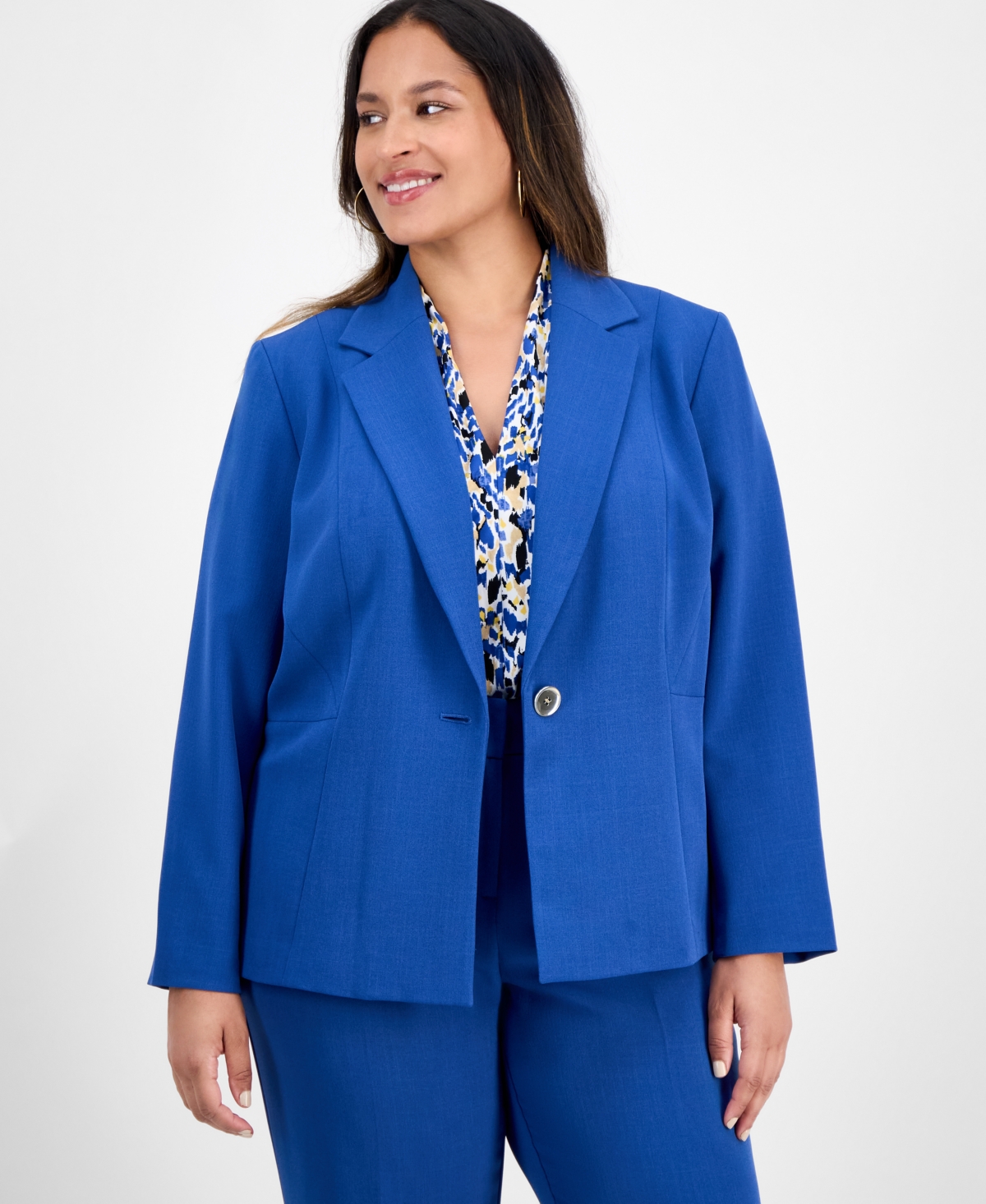 Kasper Plus Size Single-button Blazer In Blue