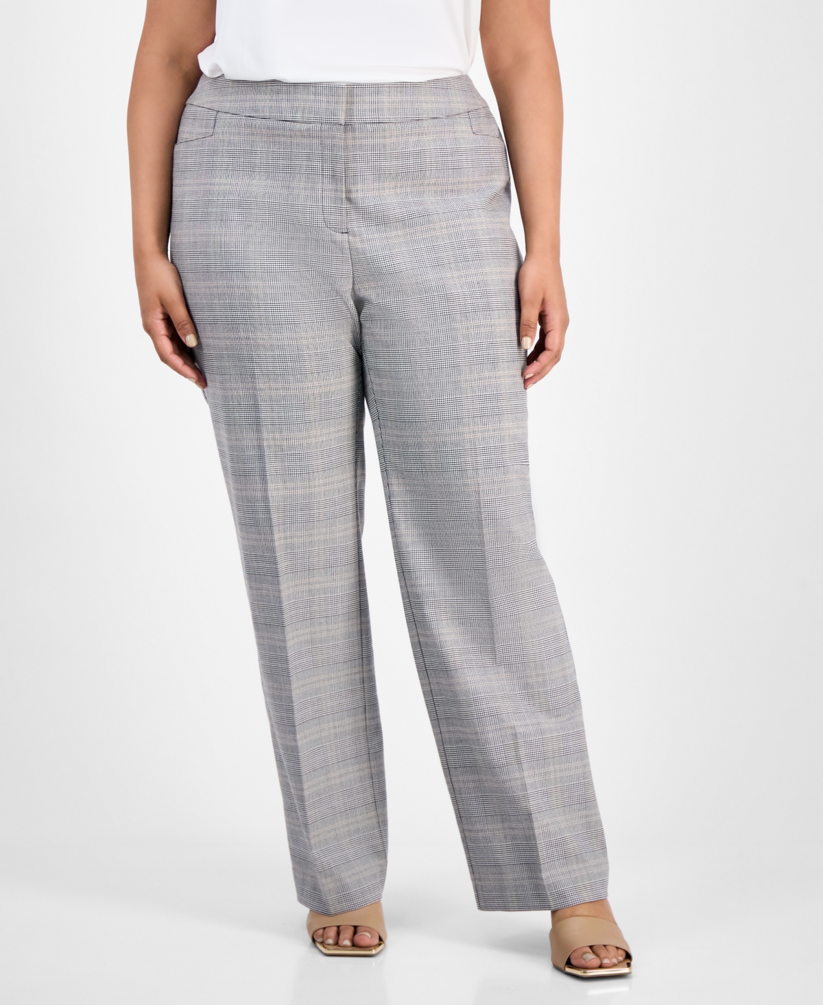 Kasper Plus Size Plaid Straight-leg Pants In Gray