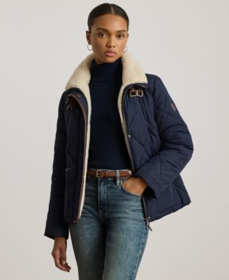 Women's Faux-Fur-Collar Diamond Quilted Jacket