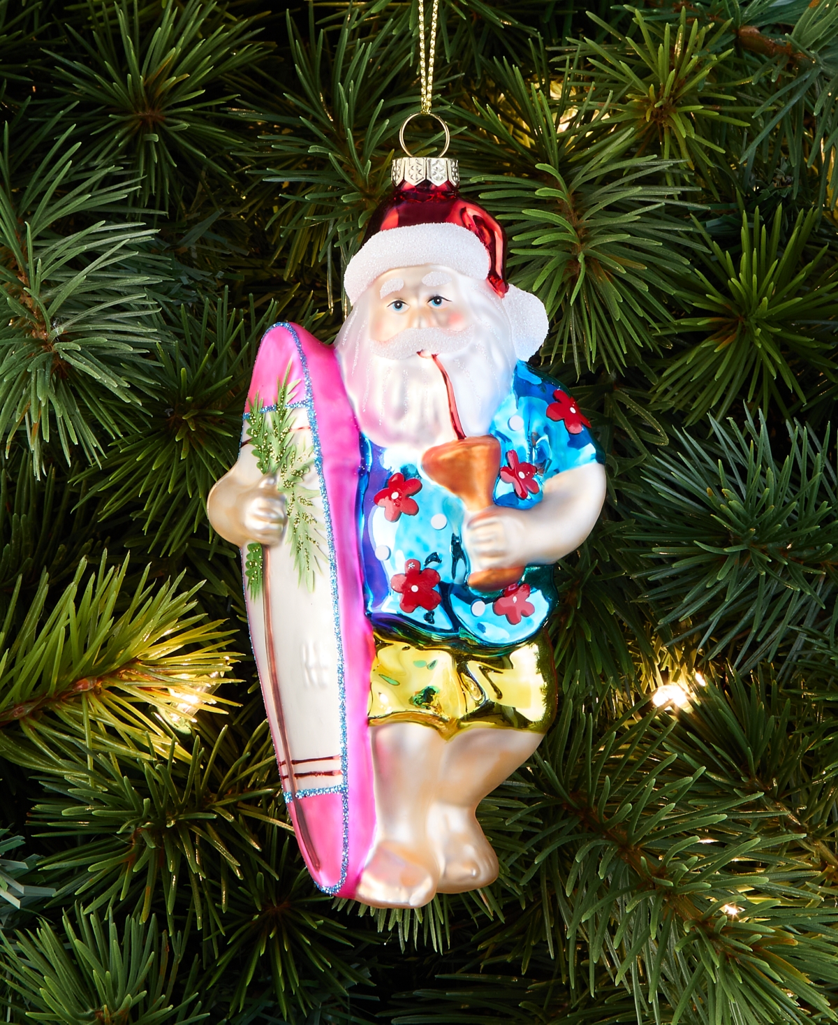 Holiday Lane Hawaii Glass Surfing Santa Ornament, Macy's Exclusive In Transparent