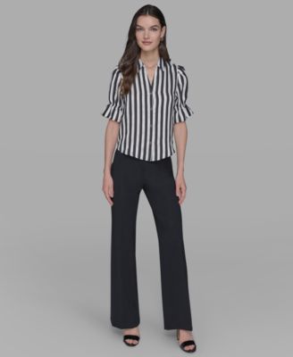 Petite Striped Puff-Sleeve Shirt 