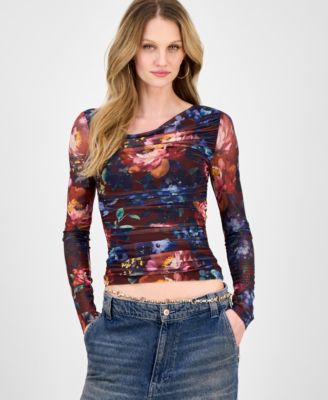 GUESS - Women's Bernardette Asymmetric Printed Mesh Top