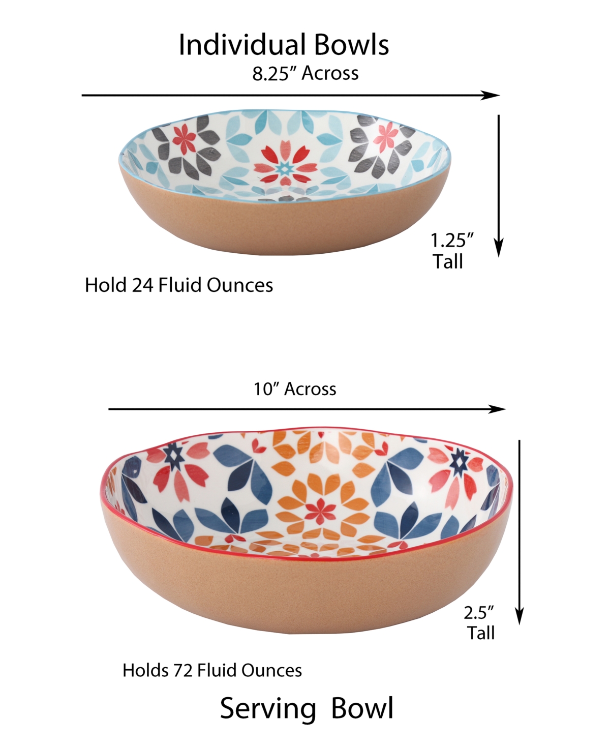 Lorren Home Trends Geo Floral 5-pc. Pasta/all-purpose Bowl Set In Multi