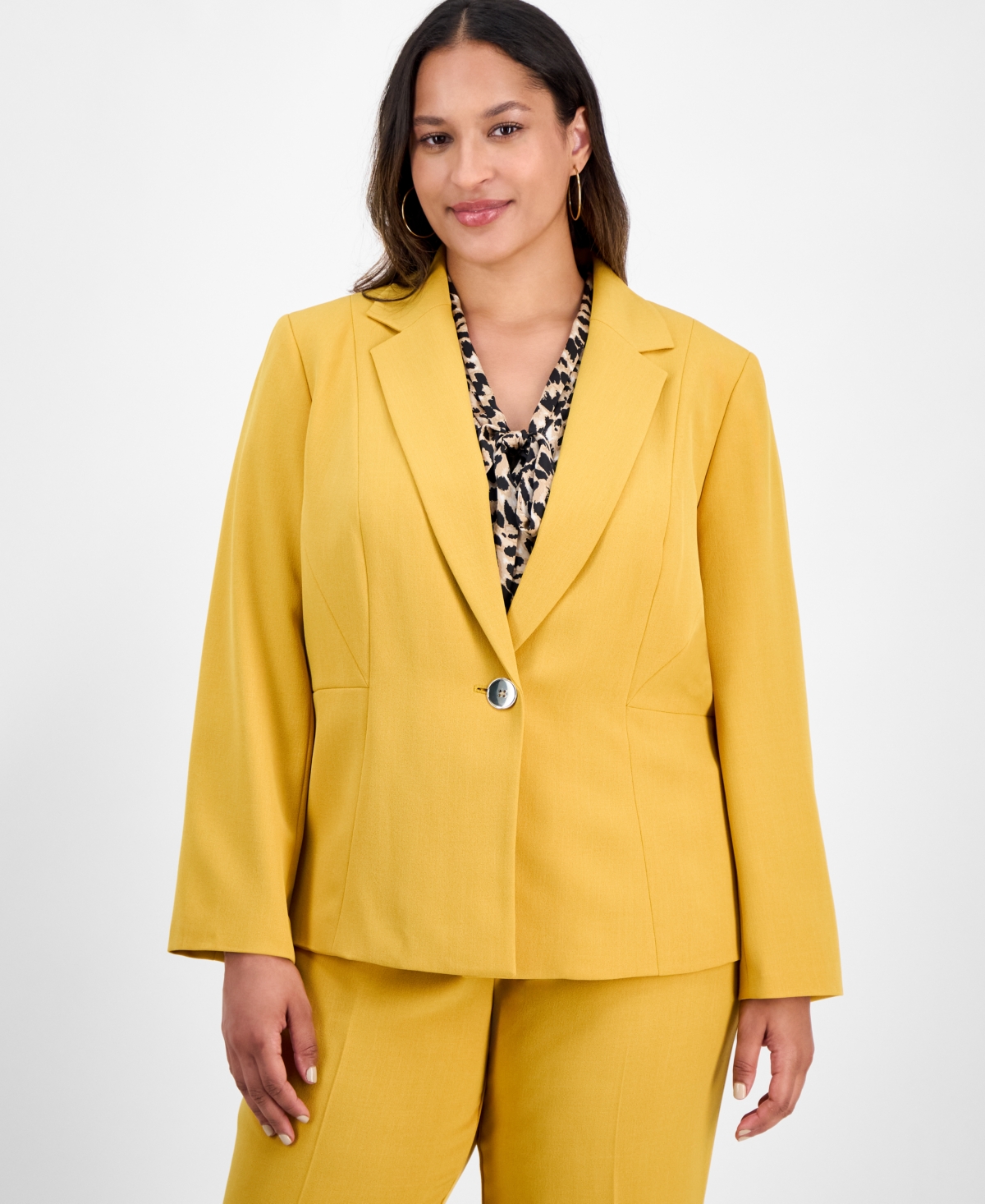 Kasper Plus Size Single-button Blazer In Yellow