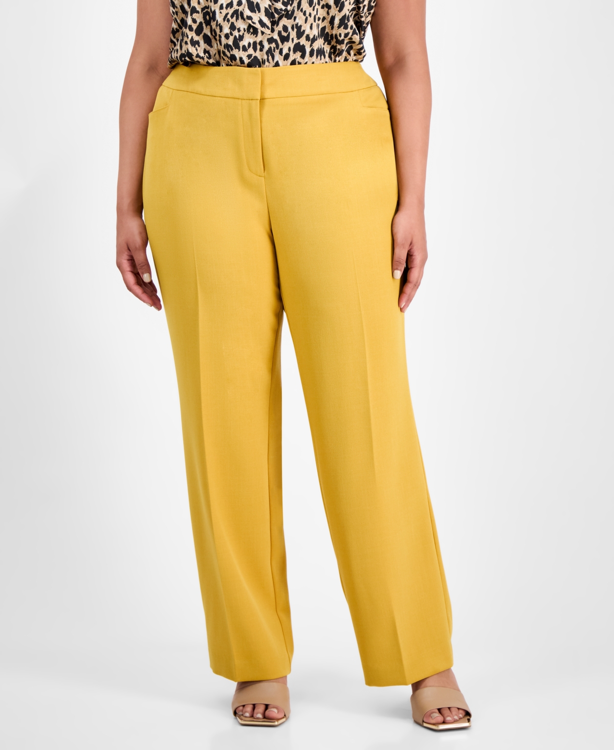 Kasper Plus Size Straight-leg Pants In Yellow