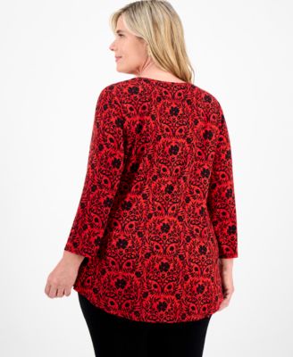 Plus Size Printed 3/4-Sleeve Top, Macy's Exclusive
