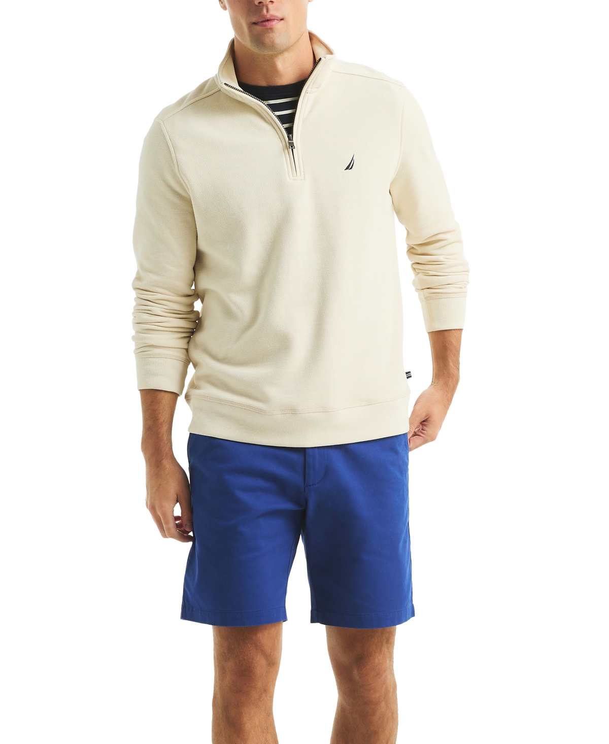 Nautica Mens Quarter-zip Fleece Sweatshirt In Neutral
