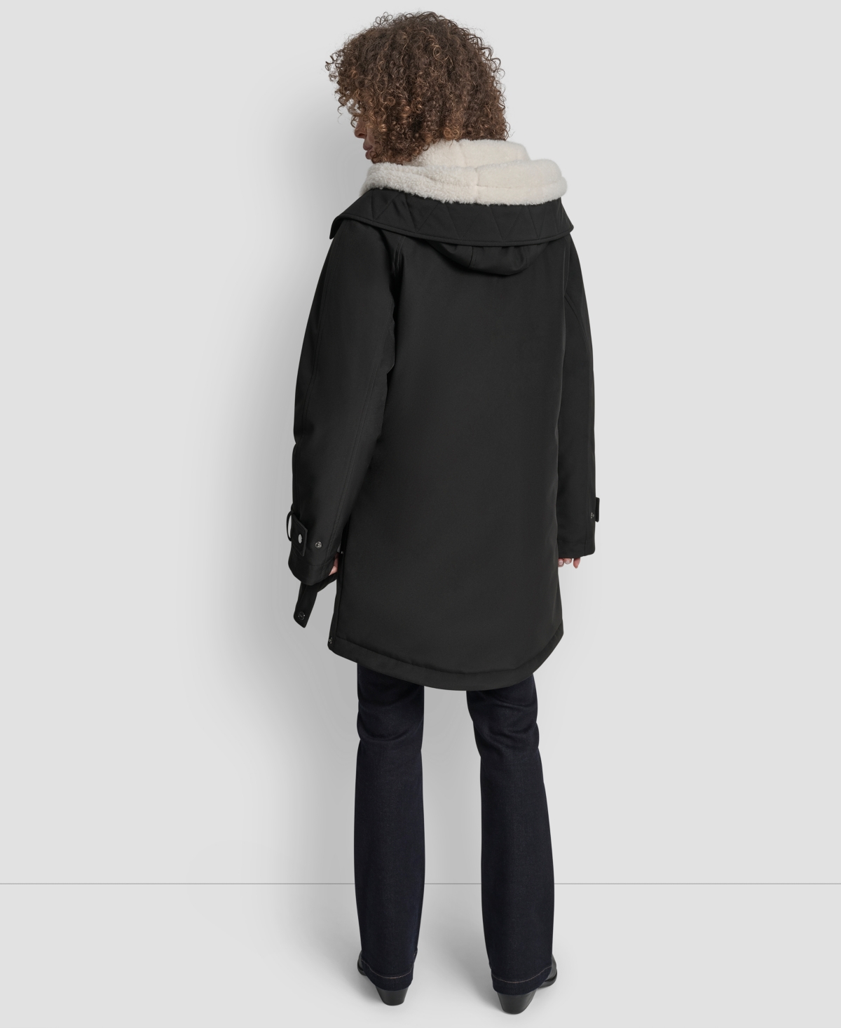 Dkny Faux Fur Lined Hooded Softshell Parka In Black