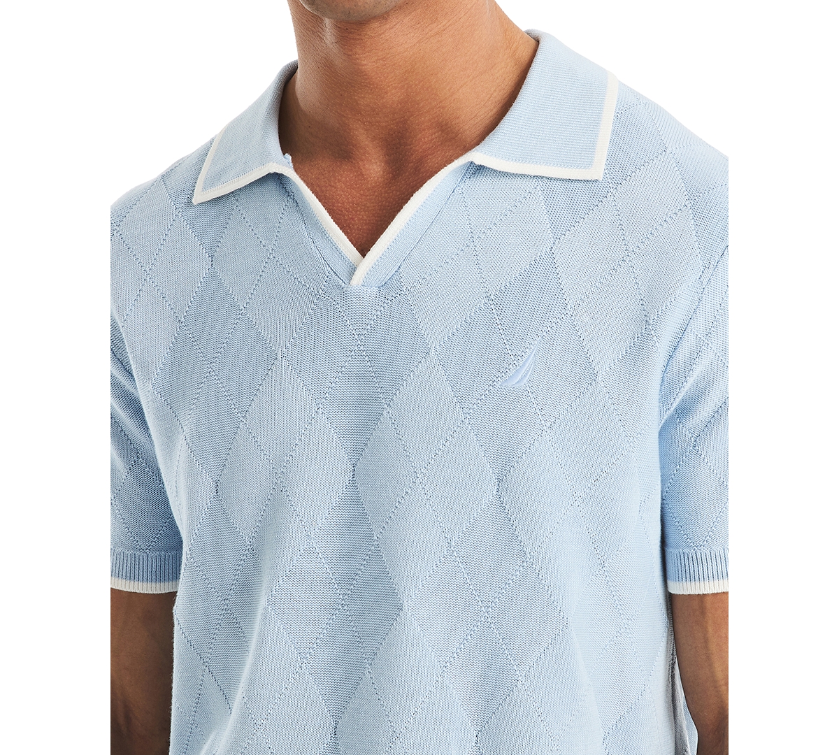 Nautica Mens Textured Argyle Sweater Polo In Blue