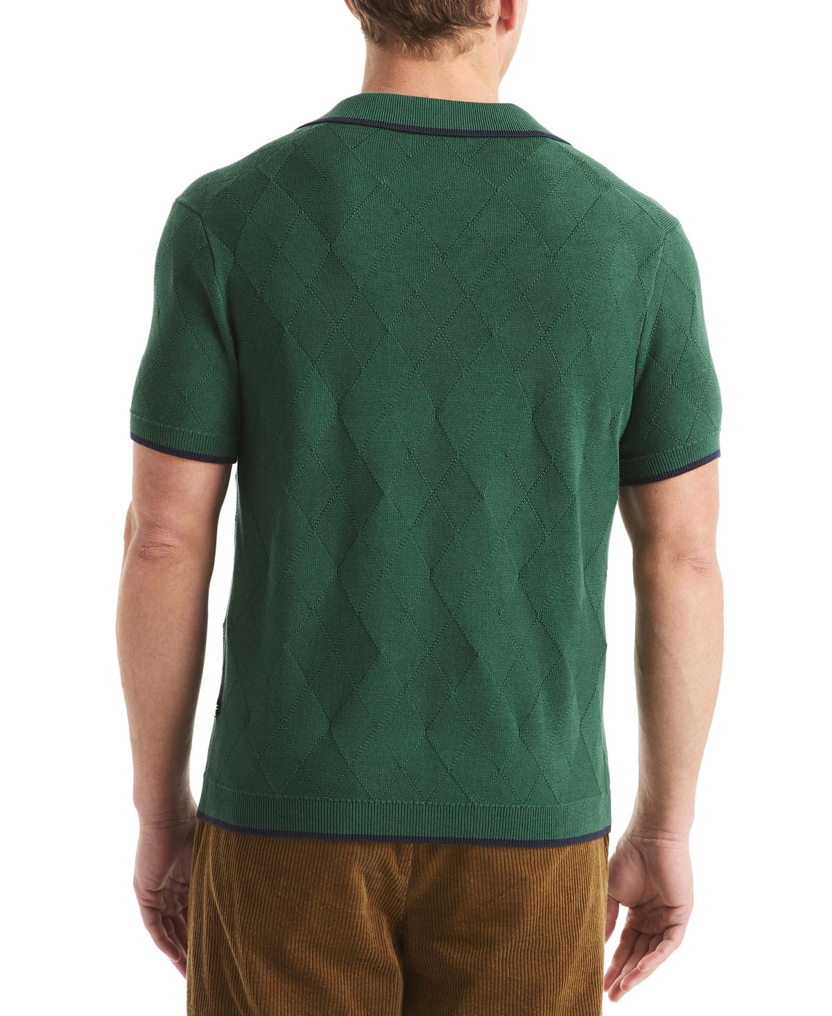 Nautica Men's Short Sleeve Textured Argyle Polo Sweater In Green