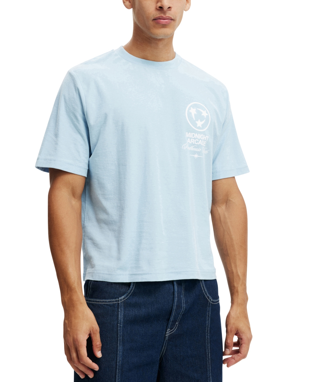 Men's Cropped Fit Graphic T-Shirt - Blue