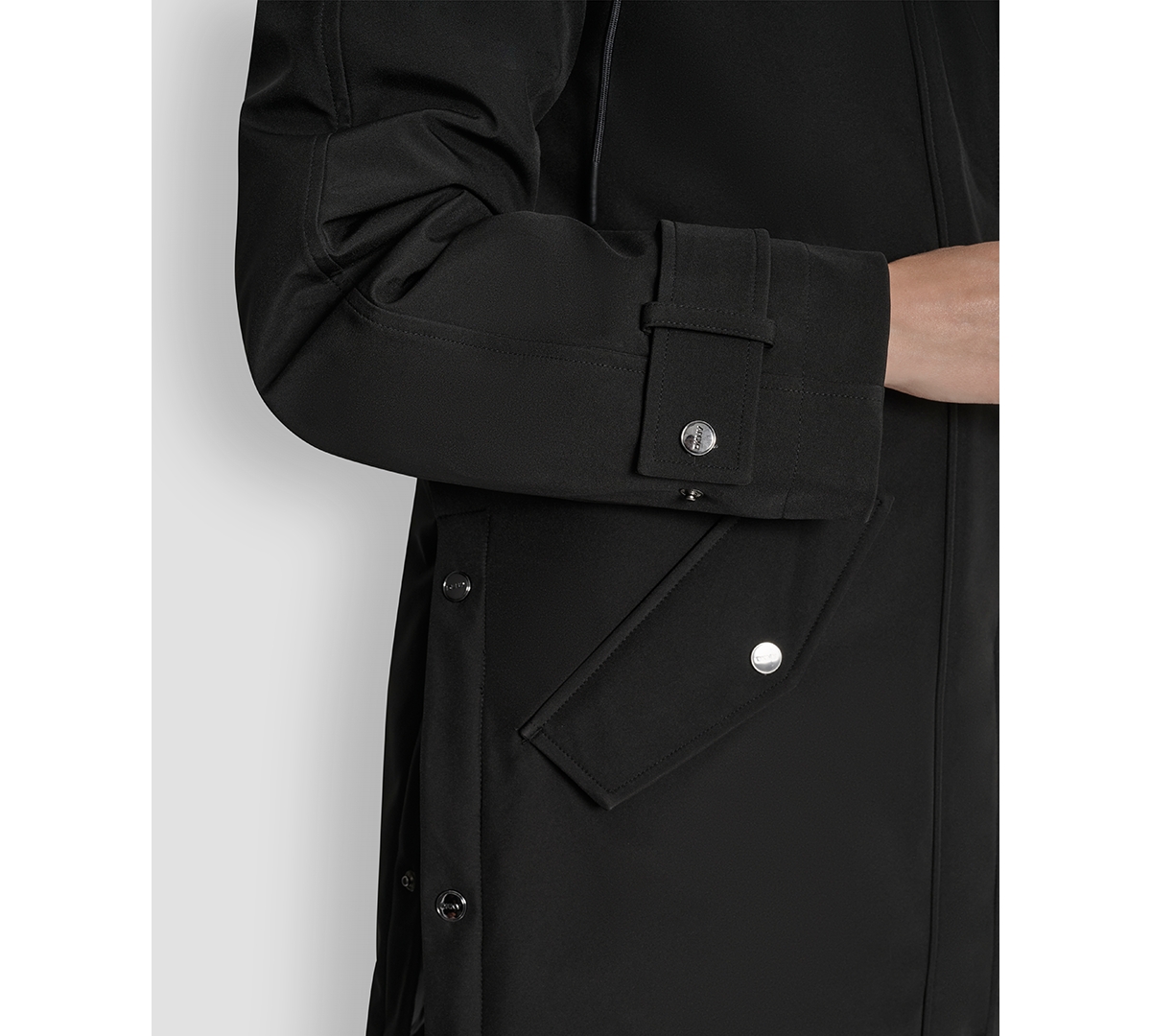 Dkny Faux Fur Lined Hooded Softshell Parka In Black