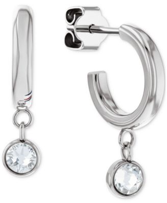 2-Pc. Set Pav&eacute; Stud & Crystal Charm Hoop Earrings 