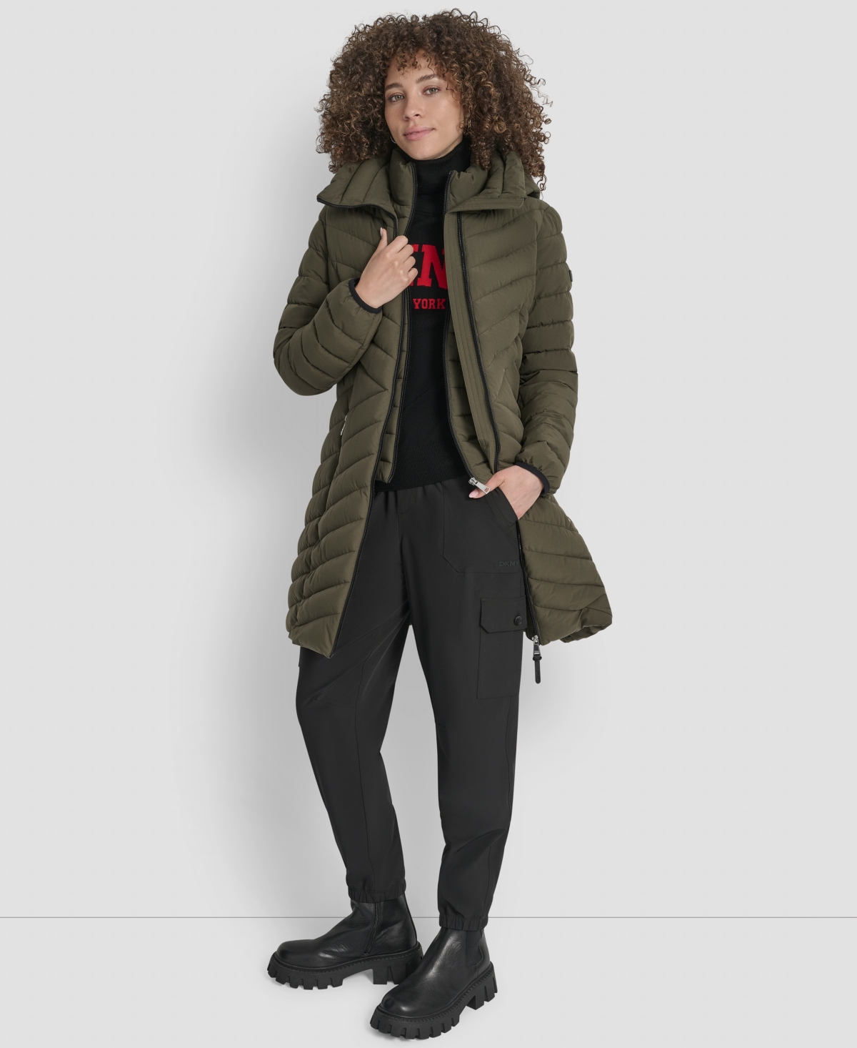 Dkny Women's Bibbed Packable Puffer Coat In Green