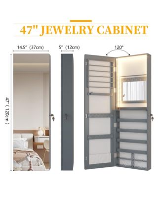 Wall/Door Mounted LED Jewelry Storage Mirror Cabinet