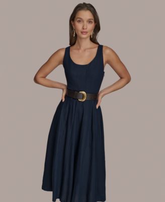 Donna Karan New York Women's Belted A-Line Dress - Macy's