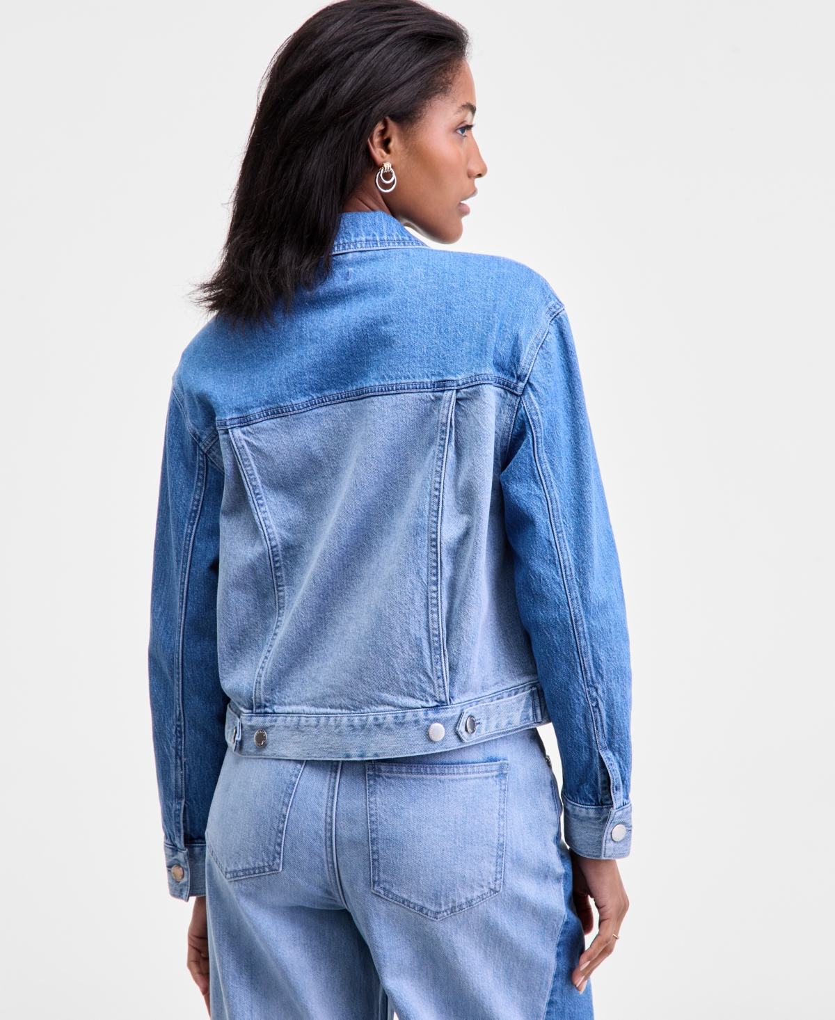 On 34th Womens Two Tone Denim Trucker Jacket Xxs 3x Macys Exclusive In Blue