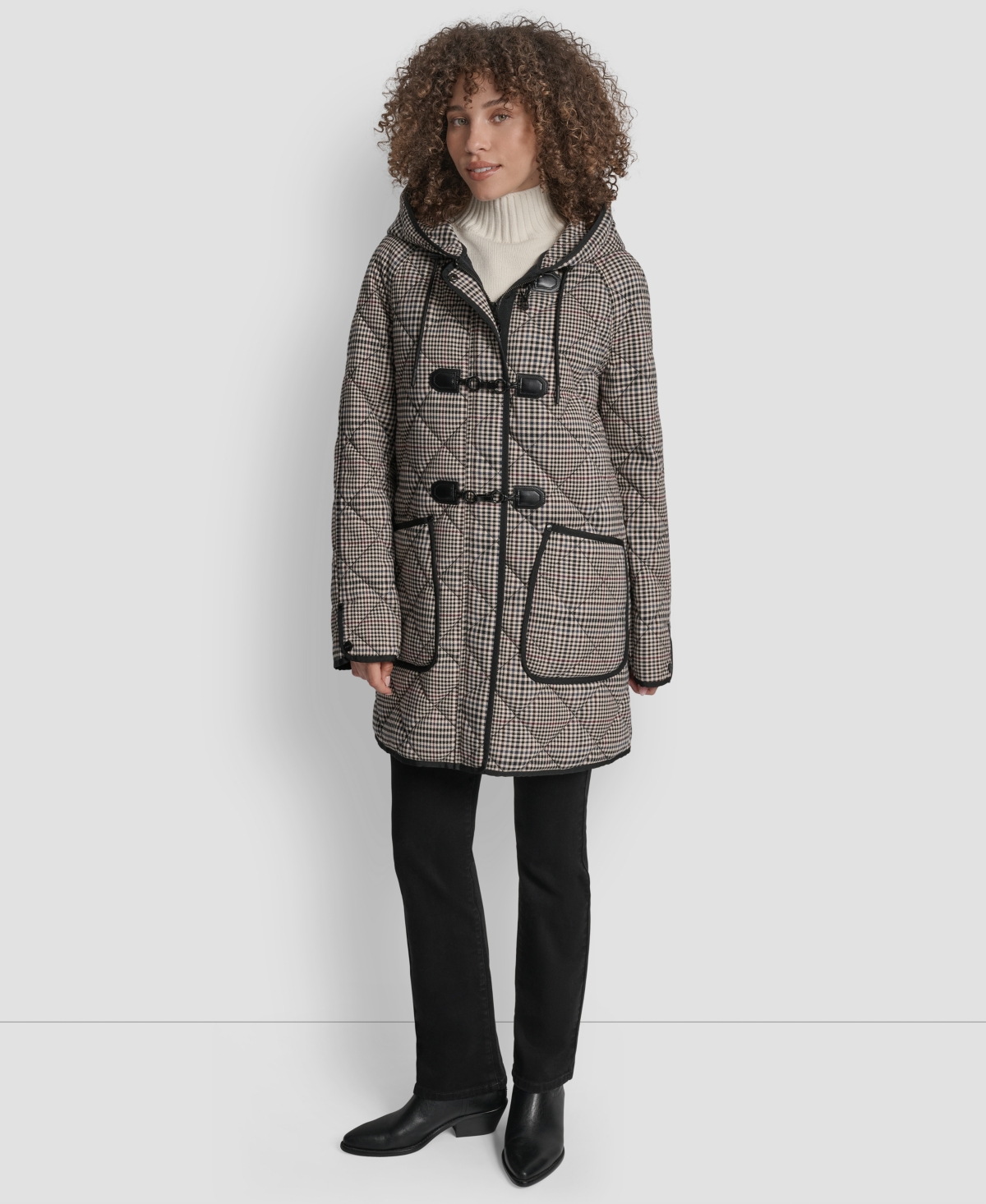 Dkny Women's Hooded Toggle Quilted Coat In Multi