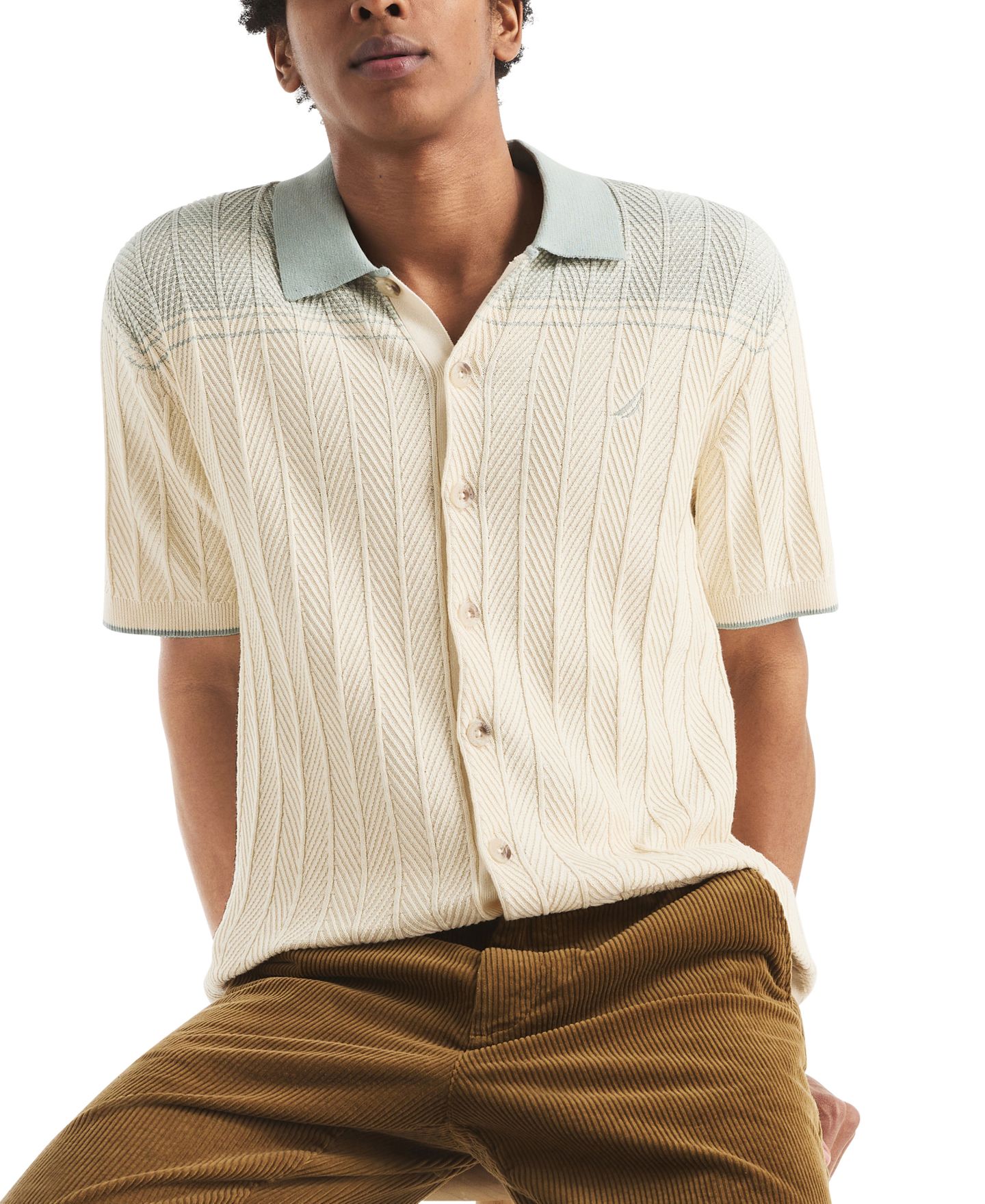 Мужской свитер Nautica Short Sleeve Button-Front, цвет: Молочный белый — фото 2