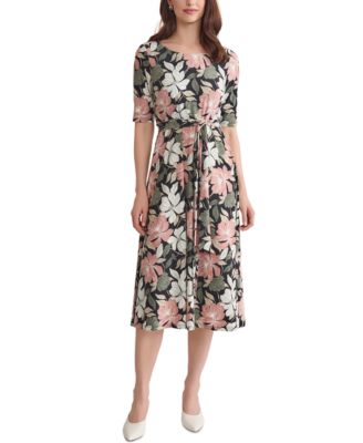 Women's Printed Elbow-Sleeve Midi Dress, Regular & Petite