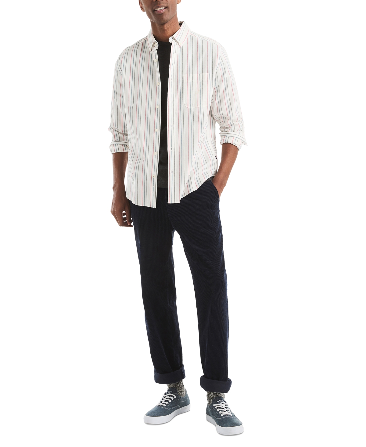 Nautica Men's Long Sleeve Striped Button-down Shirt In White