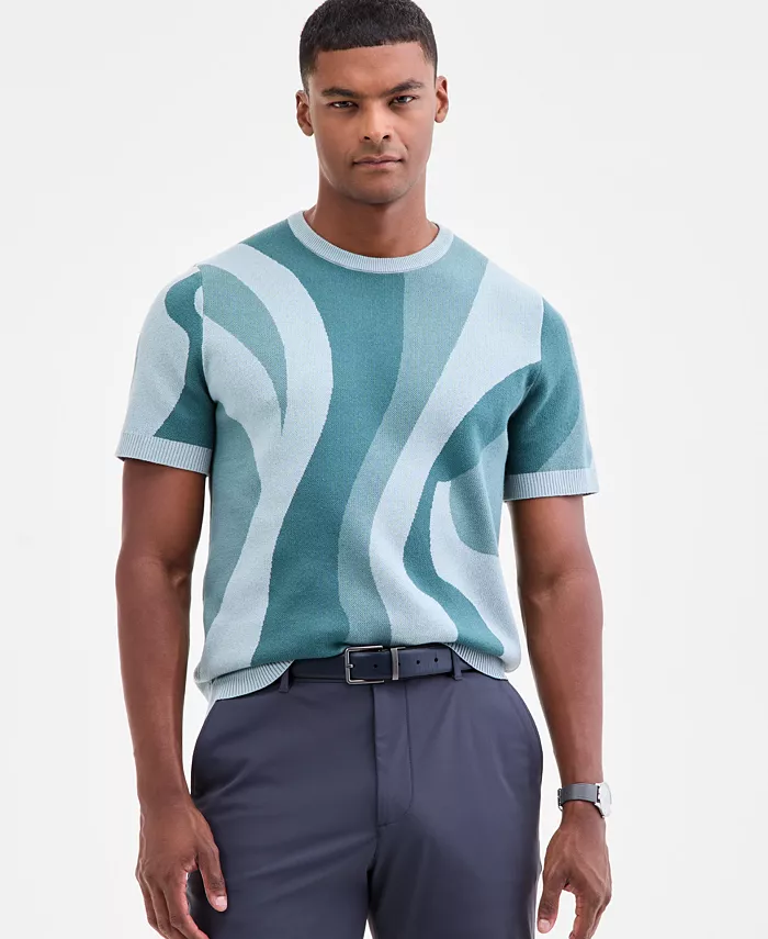 Men's Short-Sleeve Abstract Pattern Crewneck Sweater