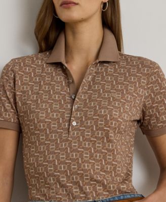 Women's Geo-Print Stretch Piqu&eacute; Polo Shirt
