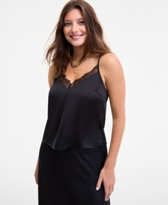 On 34th Womens Lace Trim Tank Lace Trim Slip Skirt Macys Exclusive In Black