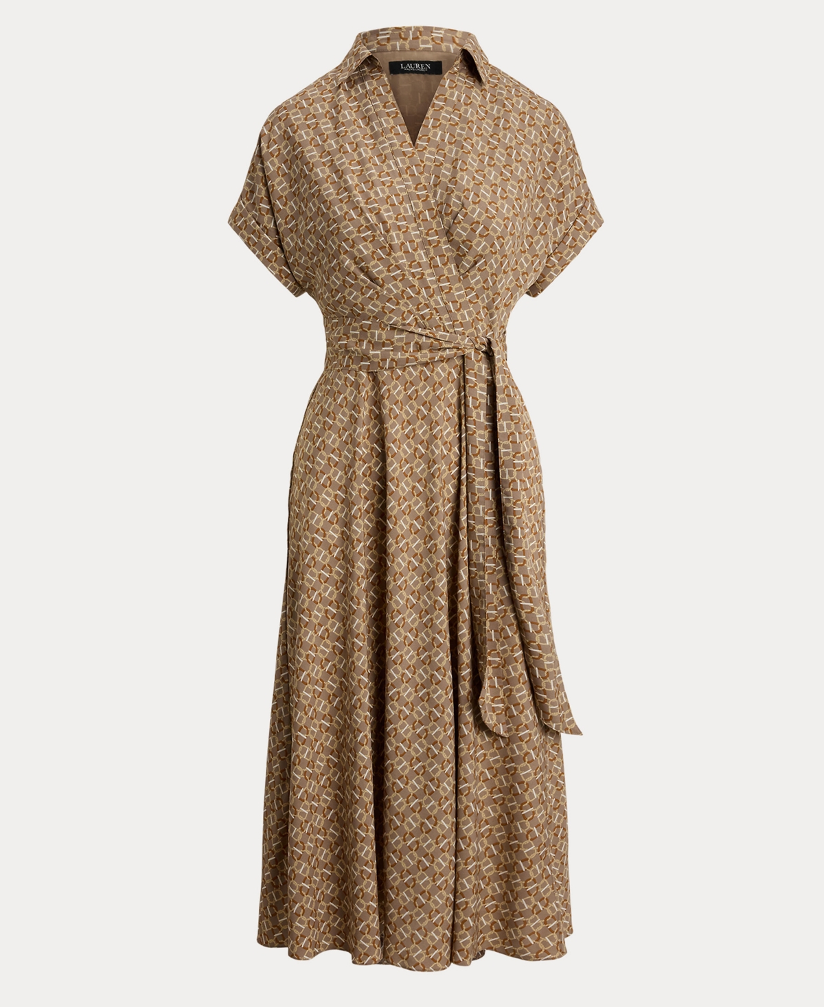 Ralph Lauren Womens Geo Print Belted Crepe Dress 0p 18 In Brown