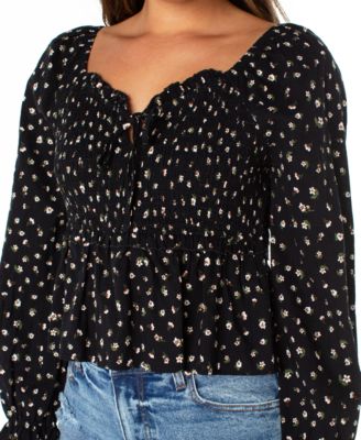 Juniors' Ditsy-Print Ruffle-Trim Babydoll Top