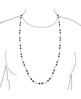 Long Black White Crystal Freshwater Cultured Pearl Strand Necklace 40 Inch