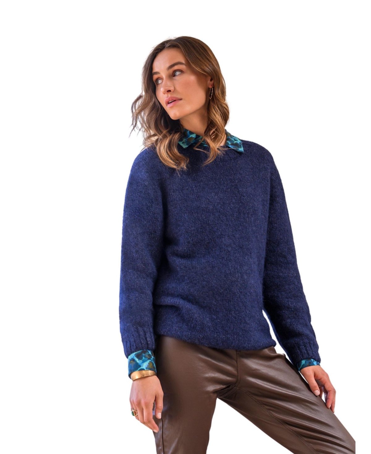 Women's Alpaca Cotton Slouch Sweater - Navy