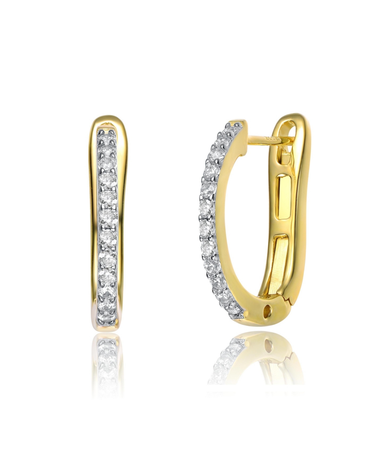 14K Gold Plating with Clear Cubic Zirconia U-Shaped Latch Back Hoop Earrings - Gold