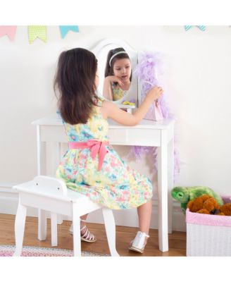 Kids' Vanity and Stool Set - White: Little Girls Pretend Play Princess Desk and Chair, Makeup Mirror with Storage Drawer