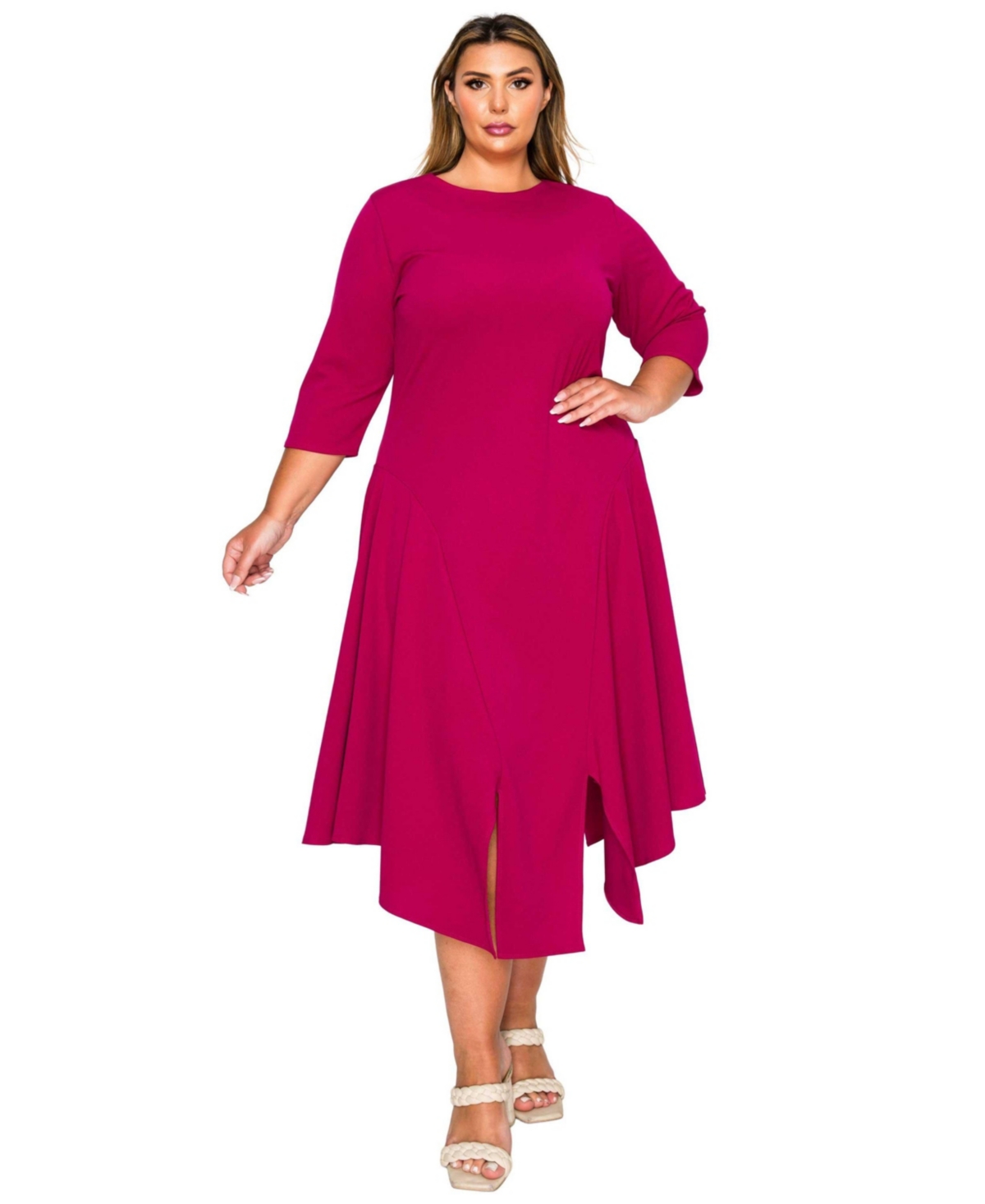 Plus Size Vida Split Hem Dress - Magenta