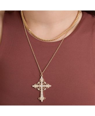 Gold-Tone Rhinestone Cross and Curb Chain Necklace Set