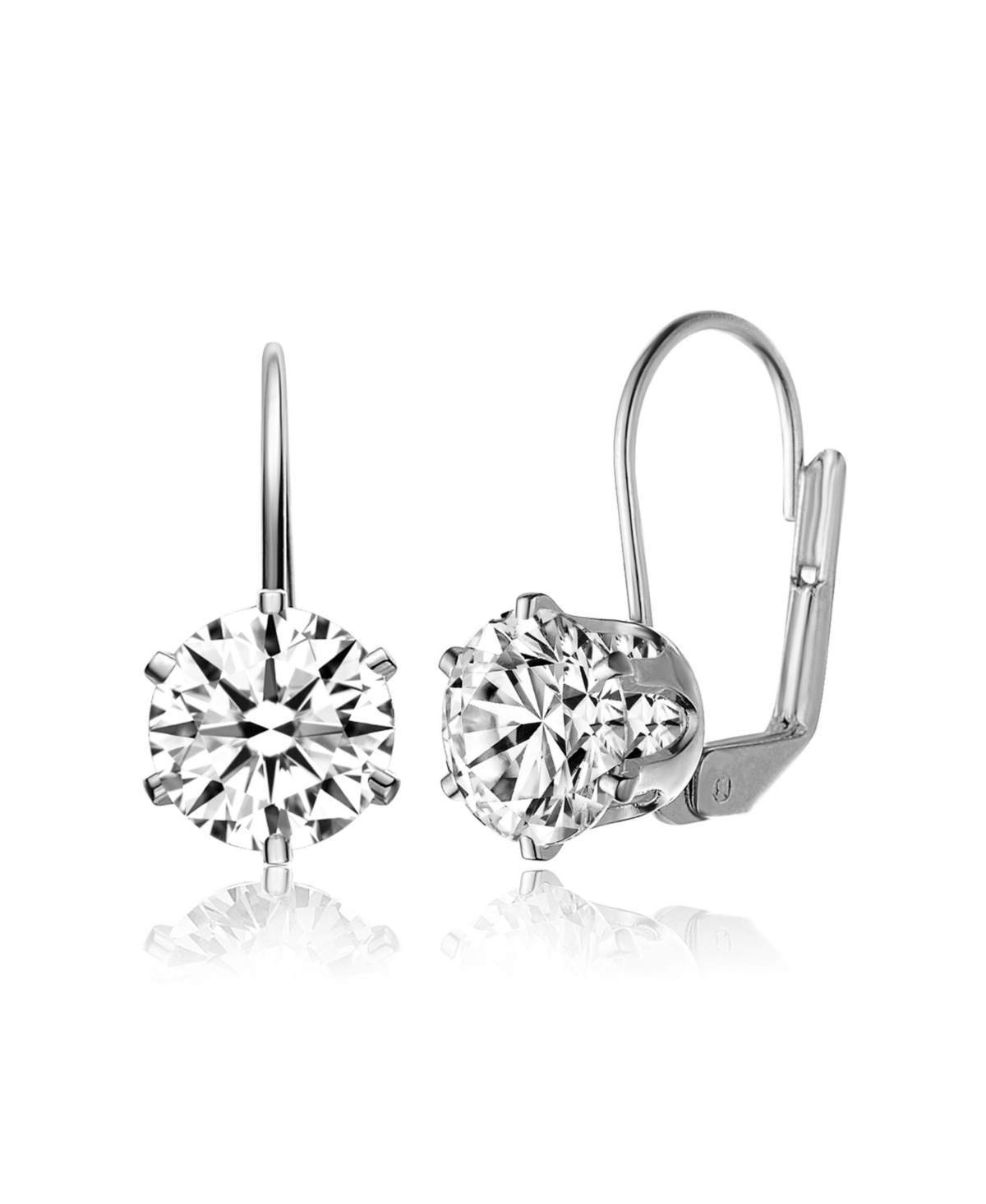 Sterling Silver with Clear Cubic Zirconia Classic Leverback Earrings - White