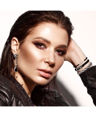 Stackable Layering Curved Bar Cord Bracelet Cubic Zirconia CZ Pave .925 Sterling