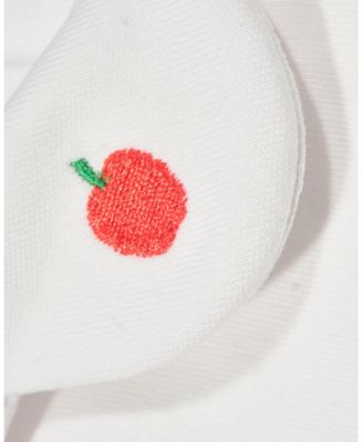 Toddler Girls White Knit Blouse With Embroidered Apples