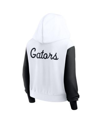Women's White Florida Gators Cropped Athletic Prep Color Block Script Full-Zip Hoodie