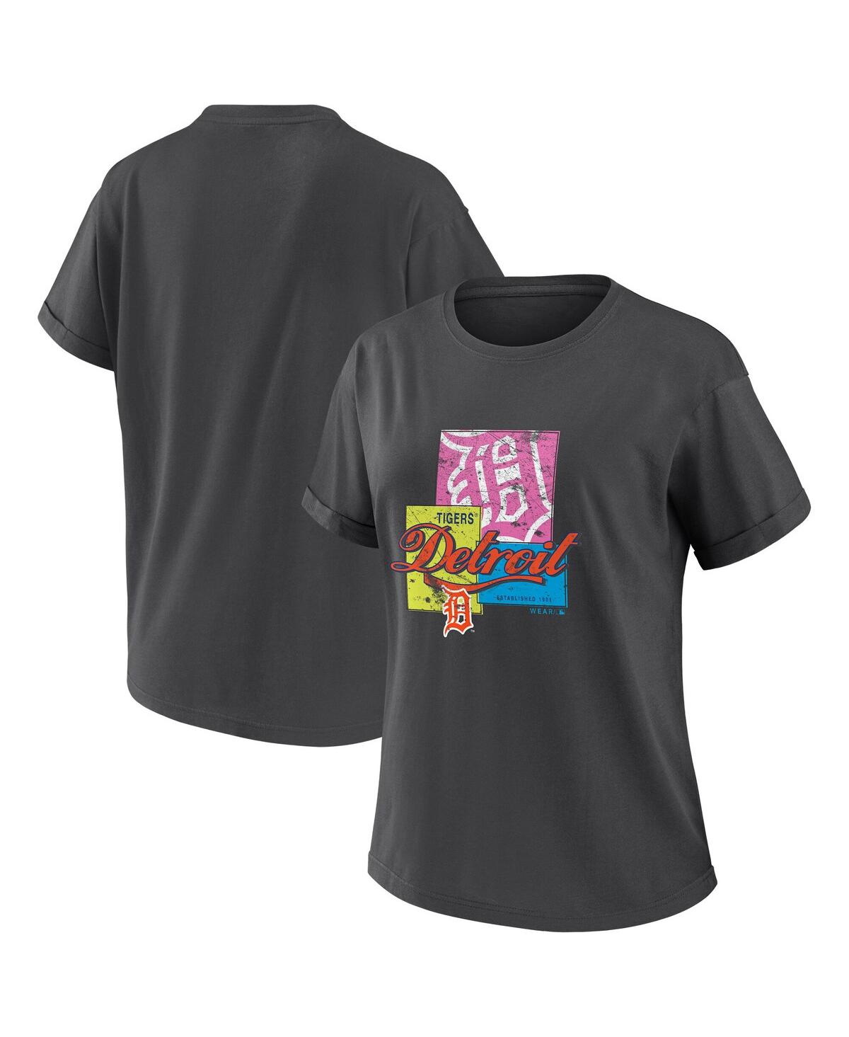 Women's Charcoal Detroit Tigers Domestic Box Color Boyfriend T-Shirt - Charcoal